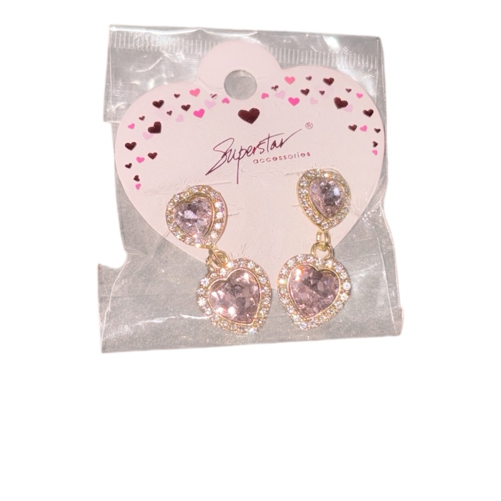 Gold•Pink Heart Drop Earrings